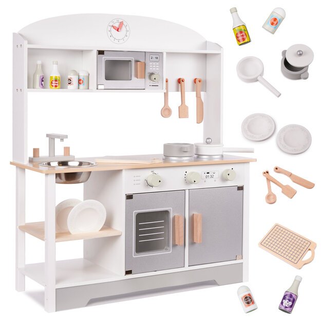 Vaikiška medinė virtuvė MDF MODERN CLASSIC+ priedai, 82cm