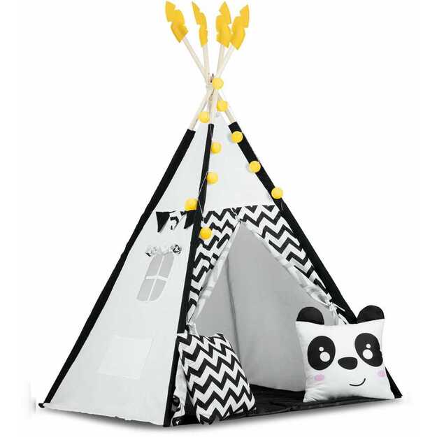 Nukido palapinė vaikams su girlianda ir švieselėmis - balta, juoda su panda 3