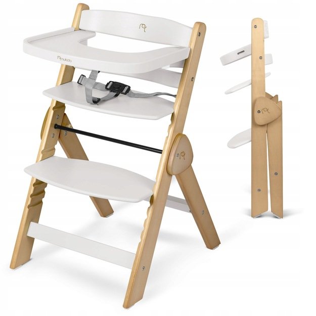 NUKIDO Medinė sulankstoma maitinimo kėdutė su reguliuojamais dirželiais 2
