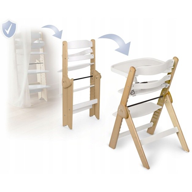 NUKIDO Medinė sulankstoma maitinimo kėdutė su reguliuojamais dirželiais 3