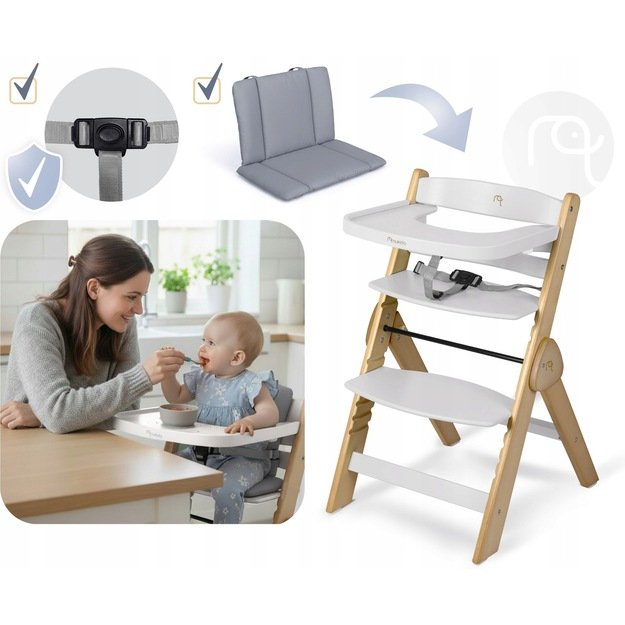 NUKIDO Medinė sulankstoma maitinimo kėdutė su reguliuojamais dirželiais 7