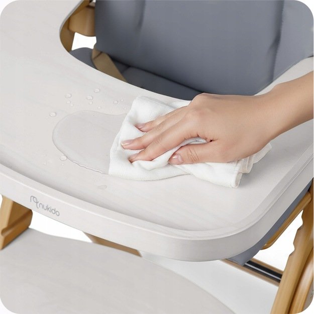 NUKIDO Medinė sulankstoma maitinimo kėdutė su reguliuojamais dirželiais 8