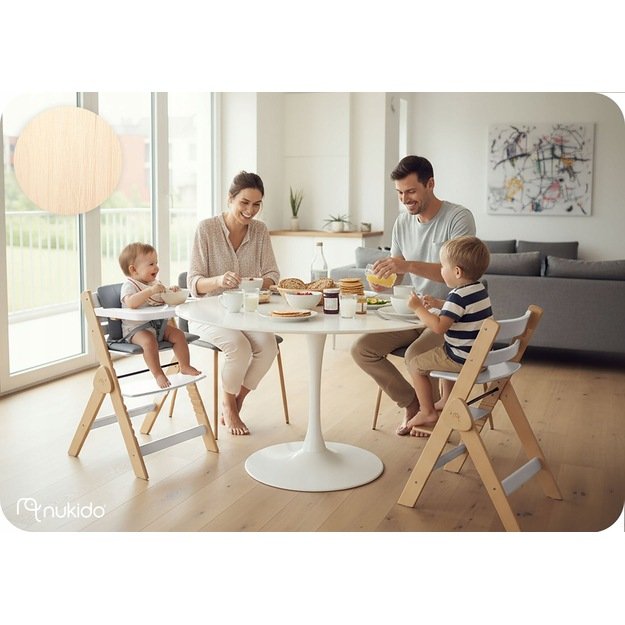 NUKIDO Medinė sulankstoma maitinimo kėdutė su reguliuojamais dirželiais 10