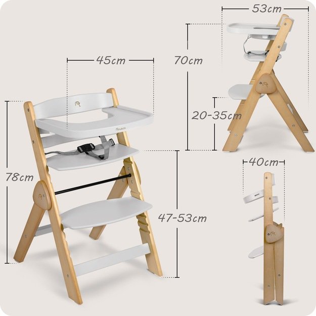 NUKIDO Medinė sulankstoma maitinimo kėdutė su reguliuojamais dirželiais 11