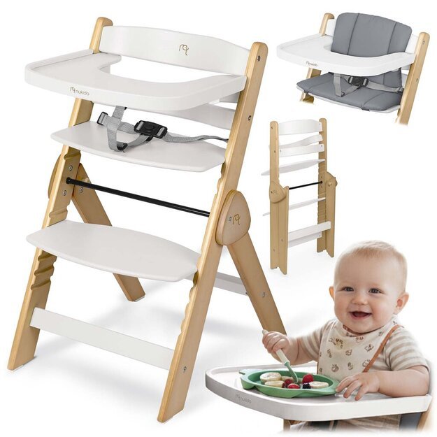 NUKIDO Medinė sulankstoma maitinimo kėdutė su reguliuojamais dirželiais