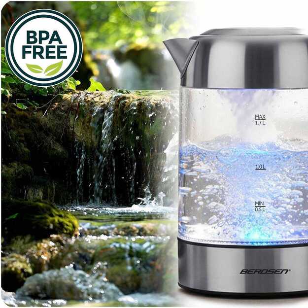 Elektrinis stiklinis virdulys su temperatūros reguliatoriumi 1,7 l 2200 W Berdsen BD-714 3