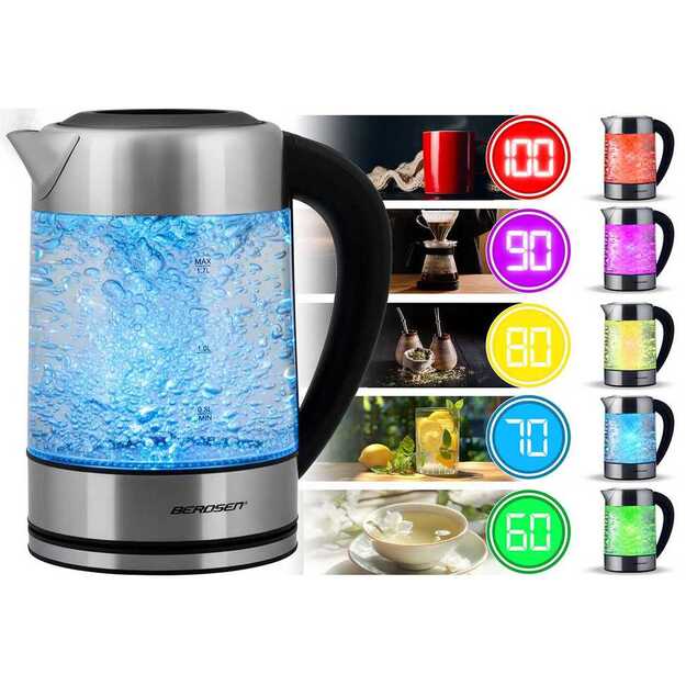 Elektrinis stiklinis virdulys su temperatūros reguliatoriumi 1,7 l 2200 W Berdsen BD-714 6