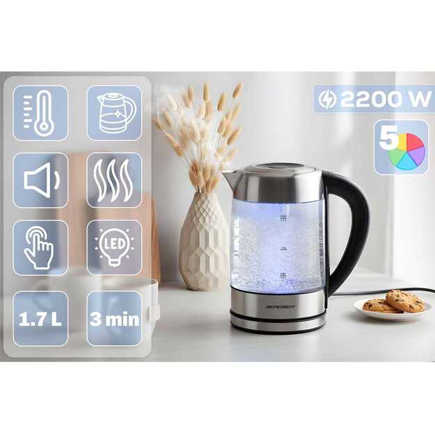 Elektrinis stiklinis virdulys su temperatūros reguliatoriumi 1,7 l 2200 W Berdsen BD-714 10