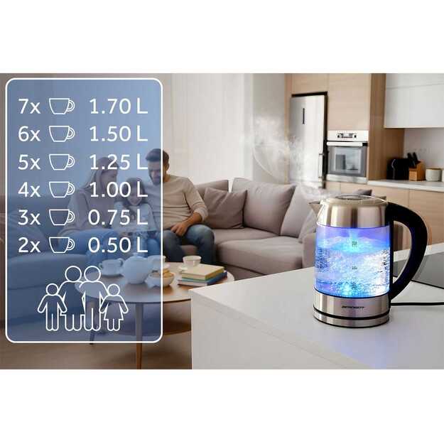 Elektrinis stiklinis virdulys su temperatūros reguliatoriumi 1,7 l 2200 W Berdsen BD-714 14