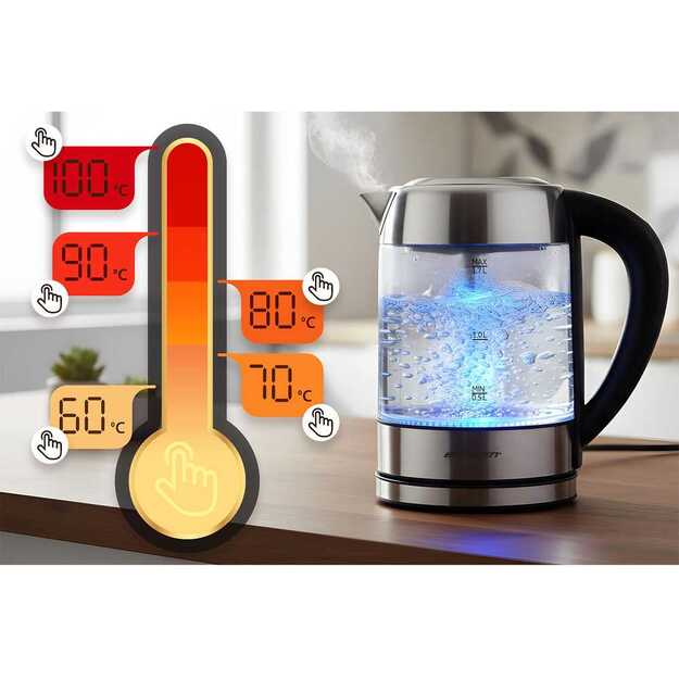Elektrinis stiklinis virdulys su temperatūros reguliatoriumi 1,7 l 2200 W Berdsen BD-714 13