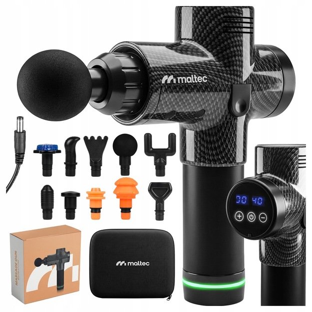 Masažo pistoletas kūnui, nugarai, pėdoms, masažo pistoleto dėklas su 10 antgalių, MalTec