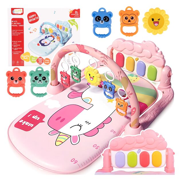 Interaktyvus lavinamasis kilimėlis kūdikiams su pianinu, barškučiais ir kramtukais