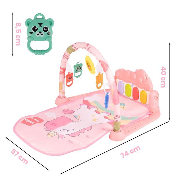 Interaktyvus lavinamasis kilimėlis kūdikiams su pianinu, barškučiais ir kramtukais 1