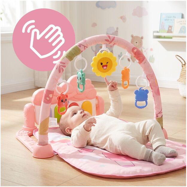 Interaktyvus lavinamasis kilimėlis kūdikiams su pianinu, barškučiais ir kramtukais 5