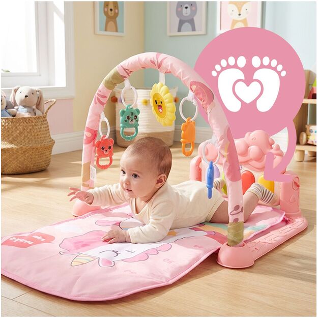 Interaktyvus lavinamasis kilimėlis kūdikiams su pianinu, barškučiais ir kramtukais 4