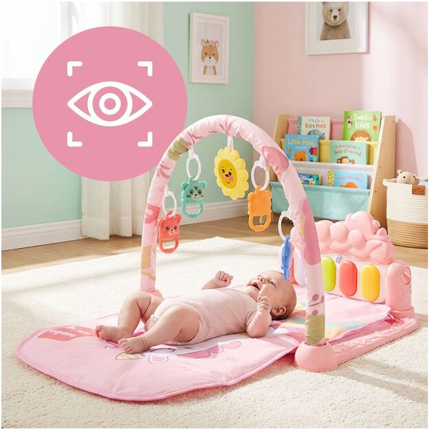 Interaktyvus lavinamasis kilimėlis kūdikiams su pianinu, barškučiais ir kramtukais 6