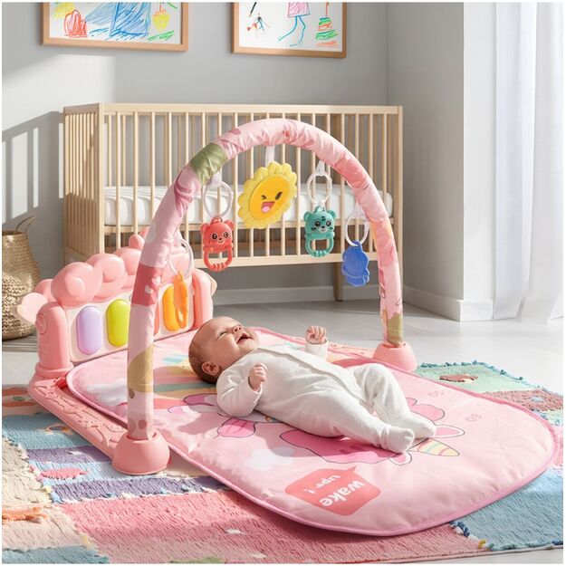 Interaktyvus lavinamasis kilimėlis kūdikiams su pianinu, barškučiais ir kramtukais 8