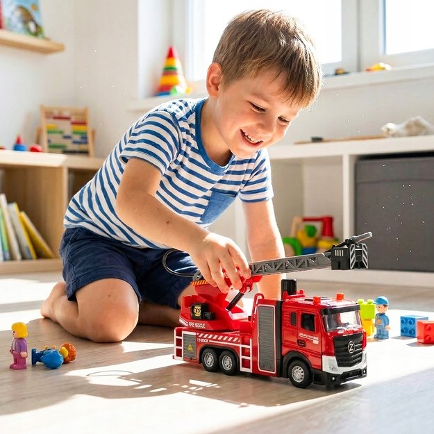 Žaislinis metalinis gaisrinės automobilis su šviesa ir garsu 2