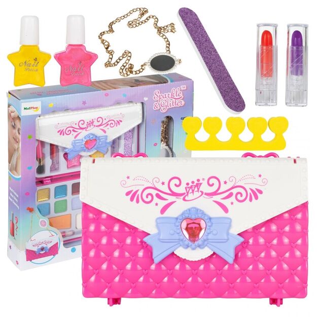 Vaikiškas makiažo ir nagų dailės rinkinys kosmetikos krepšelyje