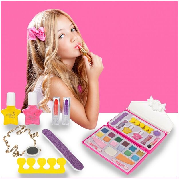 Vaikiškas makiažo ir nagų dailės rinkinys kosmetikos krepšelyje 4