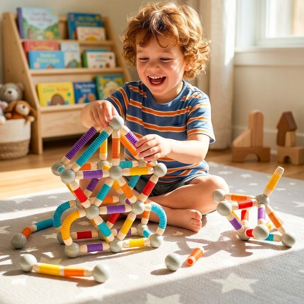 Magnetinis vamzdelių konstruktorius, 100 dalys, lanksti 3D konstrukcija 13