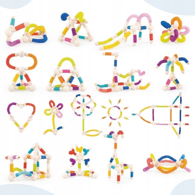 Magnetinis vamzdelių konstruktorius, 100 dalys, lanksti 3D konstrukcija 12