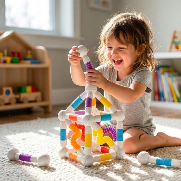 Magnetinis vamzdelių konstruktorius, 100 dalys, lanksti 3D konstrukcija 10