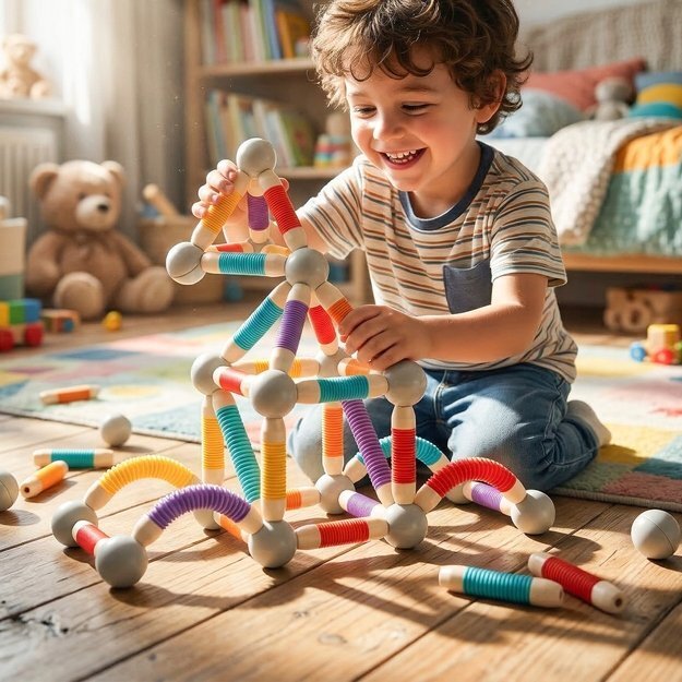 Magnetinis vamzdelių konstruktorius, 100 dalys, lanksti 3D konstrukcija 10