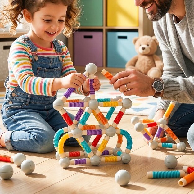 Magnetinis vamzdelių konstruktorius, 100 dalys, lanksti 3D konstrukcija 3