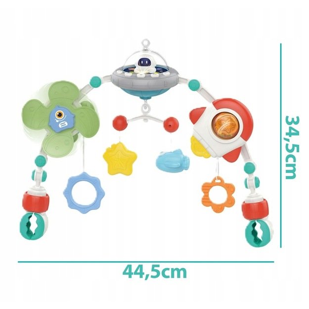 Pakabinamas žaislų lankas vežimėliui UFO su šviesos efektais 2