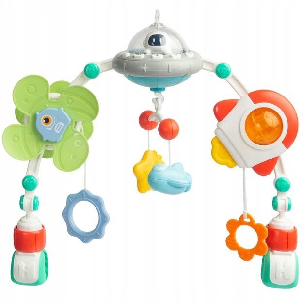 Pakabinamas žaislų lankas vežimėliui UFO su šviesos efektais 11