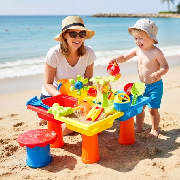 Smėlio ir vandens žaidimų stalas su priedais, 25 el. 2