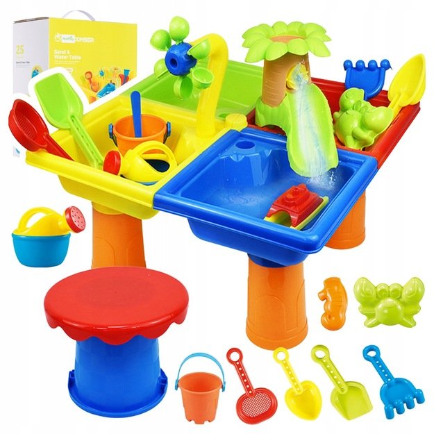 Smėlio ir vandens žaidimų stalas su priedais, 25 el.