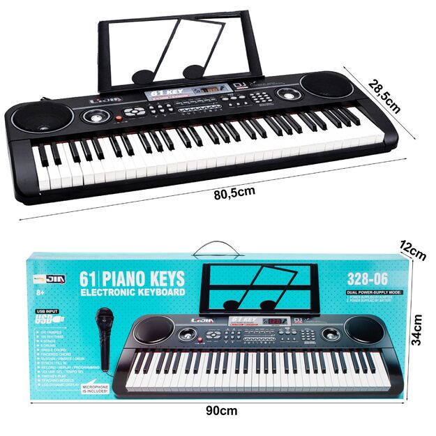 Didelis vaikiškas pianinas su mikrofonu, 61 klavišas 2
