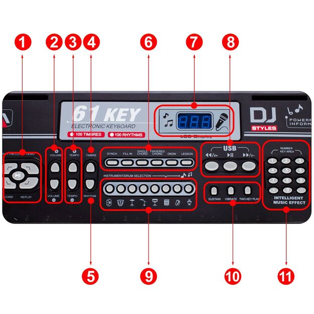 Didelis vaikiškas pianinas su mikrofonu, 61 klavišas 8