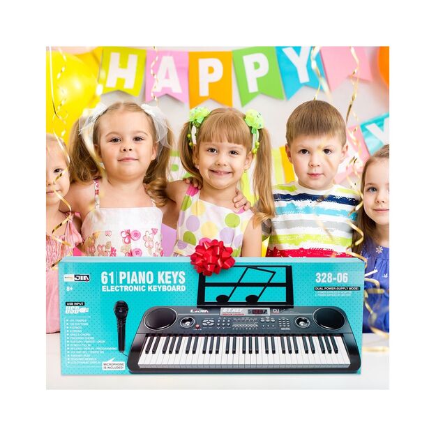 Didelis vaikiškas pianinas su mikrofonu, 61 klavišas 12