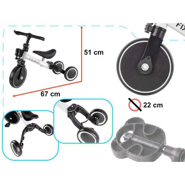 Trike Fix Mini krosinis triratukas 3in1 su pedalais, baltas