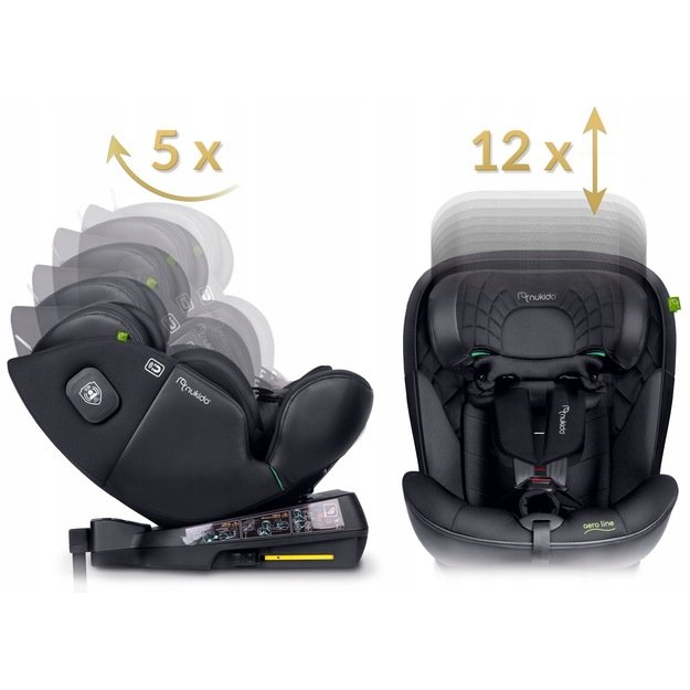 Nukido Aero Line autokėdutė juoda 0-36kg ISOFIX
