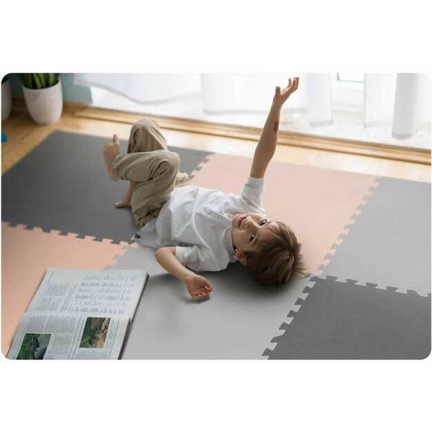 Didelis putplasčio dėlionės kilimėlis, pilkai persikinės spalvos, Ricokids, 180x180cm, 9 vnt. 5