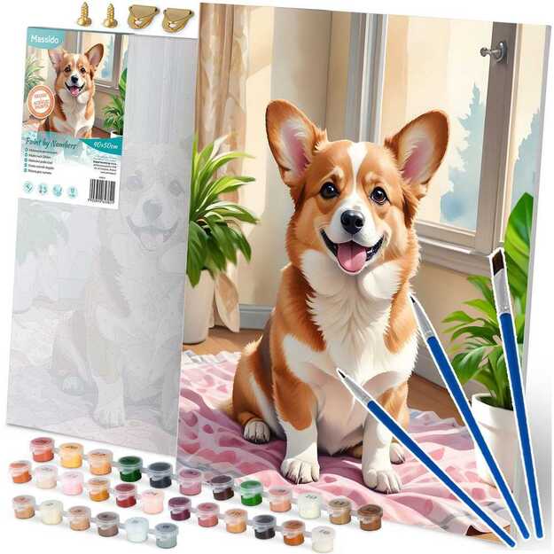 Paveikslas tapybai pagal skaičius 40x50 cm Massido Corgi šuo