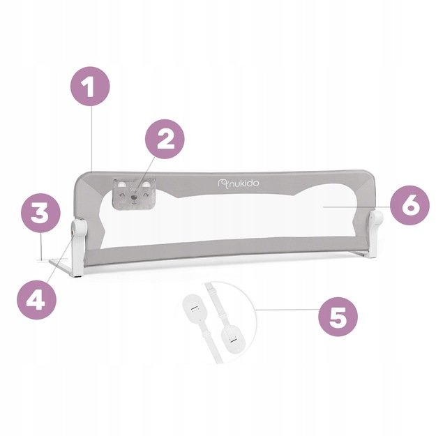 Apsauginis turėklas lovai Nukido 180 x 42 x 35 cm, pilkos spalvos 1