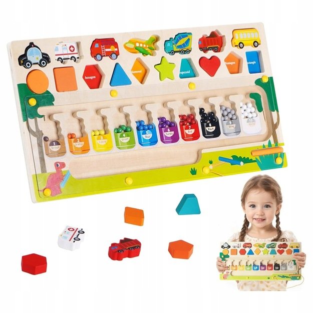 Montessori medinė magnetinė labirinto lenta Mokausi spalvų ir skaičiuoti 1