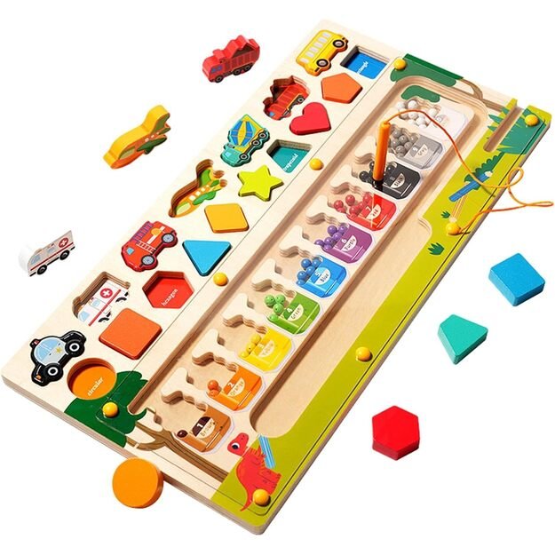 Montessori medinė magnetinė labirinto lenta Mokausi spalvų ir skaičiuoti