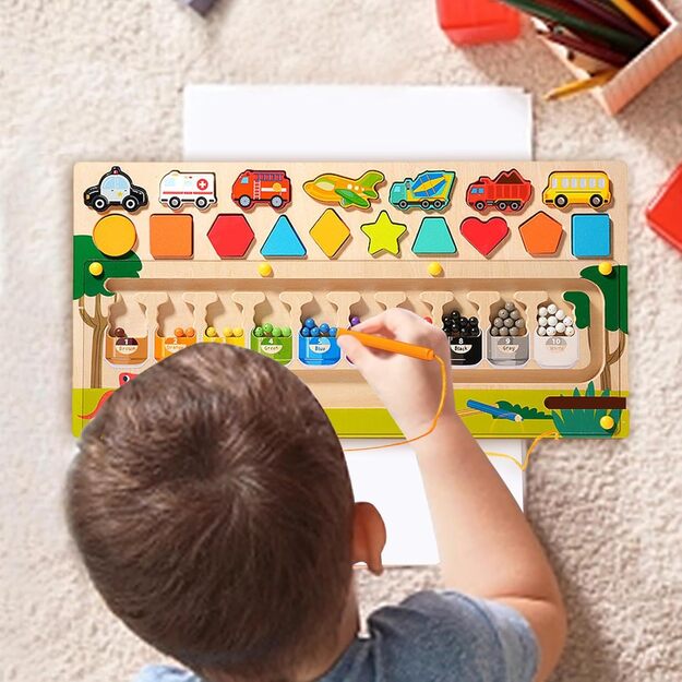 Montessori medinė magnetinė labirinto lenta Mokausi spalvų ir skaičiuoti 3