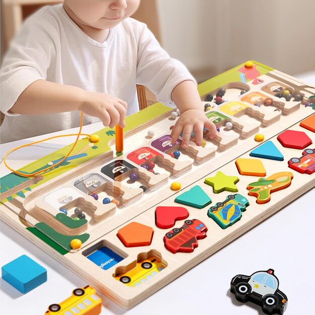 Montessori medinė magnetinė labirinto lenta Mokausi spalvų ir skaičiuoti 5
