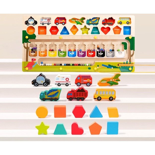 Montessori medinė magnetinė labirinto lenta Mokausi spalvų ir skaičiuoti 6