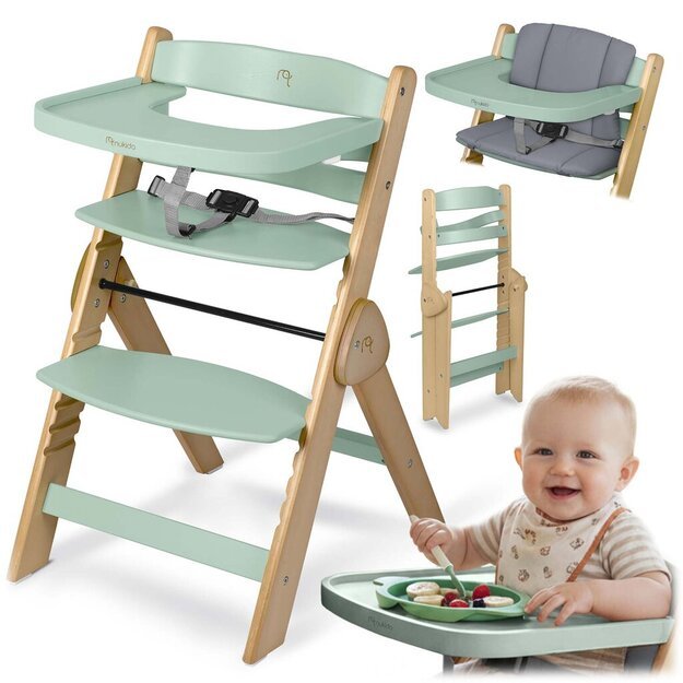 NUKIDO Medinė sulankstoma maitinimo kėdutė su reguliuojamais dirželiais