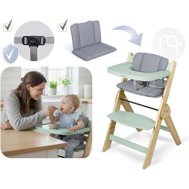 NUKIDO Medinė sulankstoma maitinimo kėdutė su reguliuojamais dirželiais 2