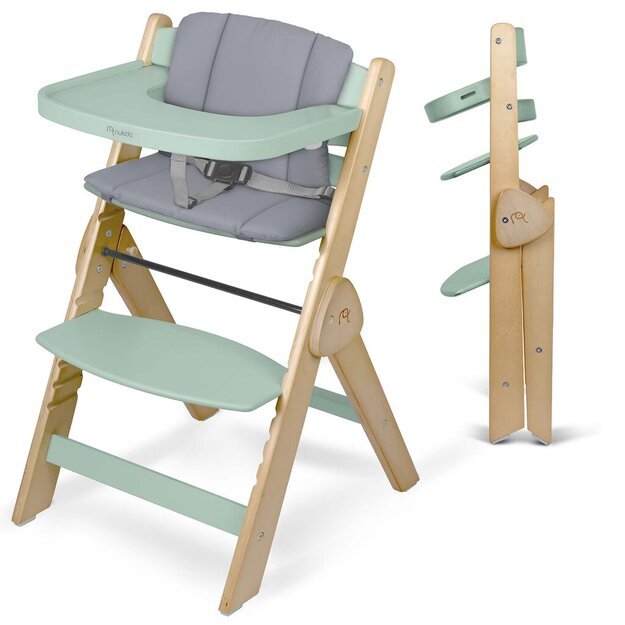 NUKIDO Medinė sulankstoma maitinimo kėdutė su reguliuojamais dirželiais 1