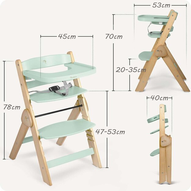 NUKIDO Medinė sulankstoma maitinimo kėdutė su reguliuojamais dirželiais 5